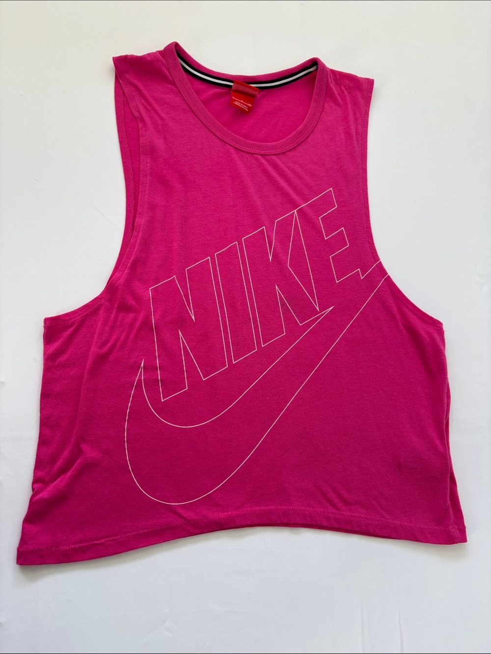 Nike Women's Bright Pink Muscle Tank with White Outline Logo -431sku